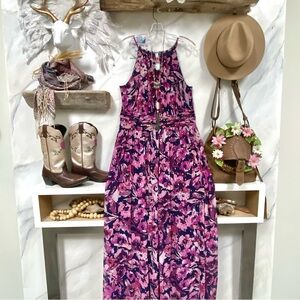 Stunning floral maxi boho dress w gold leaf accents shabby chic vibe